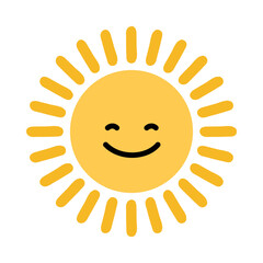 Happy sun icon. Cartoon cute sun character. Smiling summer sunshine.