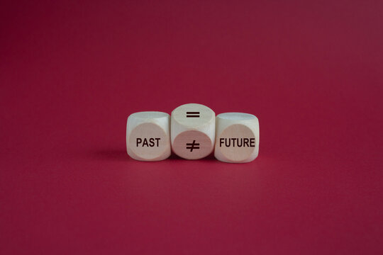 Symbol for the quote 'the past doesn't define your future. Turned cube and changes the equation 'past equal to future' to 'past unequal to future'.