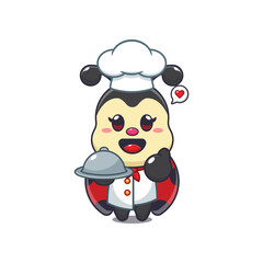 Cute chef ladybug with dish cartoon vector illustration