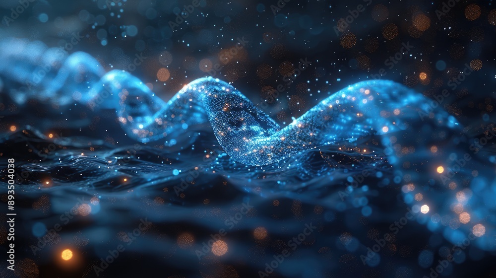 Poster abstract digital wave with glowing blue particles, representing data and technology. ideal for backg