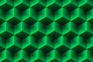 Abstract cube pattern on mint background. Isometric, 3d space looks like optical illusion