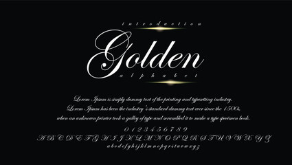 Golden premium luxury elegant alphabet letters and numbers. Vintage wedding typography classic serif font decorative vintage concept. Creative vector illustration
