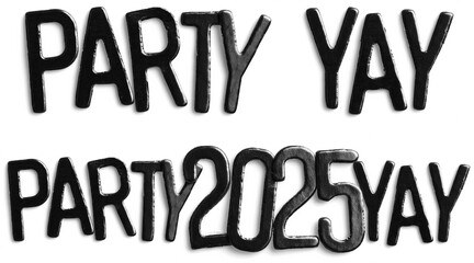 Black Metallic Party 2025 Yay Text