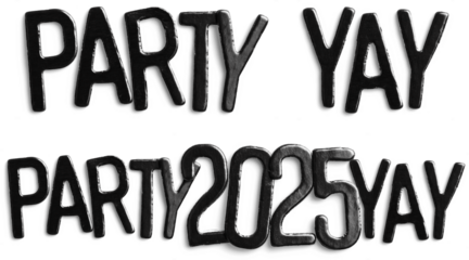 Black Metallic Party 2025 Yay Text