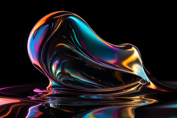 Obraz premium Wavy and sleek abstract 3D sculpture in digital chrome captivates with radiant color transitions