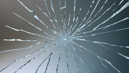 Shattered glass or cracked window with a radial pattern of cracks and fractures against a gray background