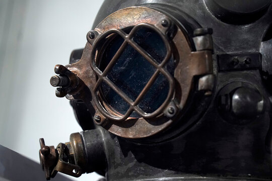 Old antique copper scuba helmet
