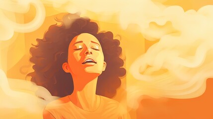 Abstract illustration of emotion management, serene woman with closed eyes,depicting relaxation and tranquility, ideal for mental health and wellness themes.
