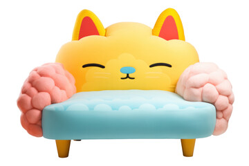 vibrant and playful children's sofa in a fun shape, like an animal or a cloud, upholstered in colorful and durable fabric. Isolated on white background