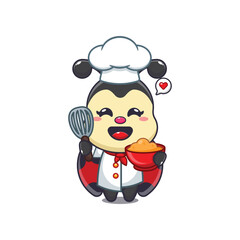 Cute chef ladybug making cake batter cartoon vector illustration