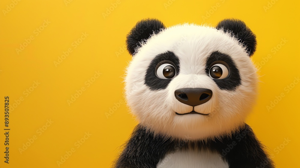 Canvas Prints A 3D rendering of a cute panda bear against a yellow background.