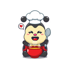 Cute chef ladybug with soup cartoon vector illustration.