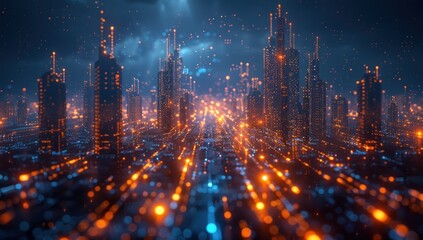 Fototapeta premium Futuristic Cityscape with Glowing Lights