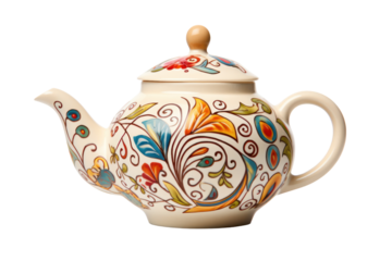traditional ceramic teapot with intricate hand-painted designs, adding a touch of elegance to any kitchen. Isolated on white background