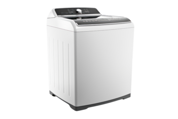 top-loading washing machine with a sleek, modern design and a large capacity, isolated on a white background