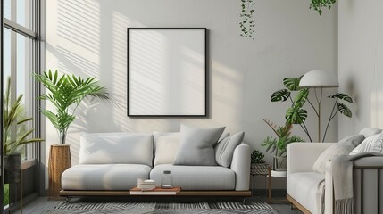 Modern interior design with frame mockup