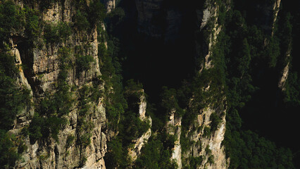 Zhangjiajie national forest park, China, Glass bridge of Zhangjiajie China Tianzishan with blue sky, concept of world heritage, avatar, heritage peak or cliff mountain, tourist attraction famous place
