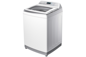 top-loading washing machine with a sleek, modern design and a large capacity, isolated on a white background