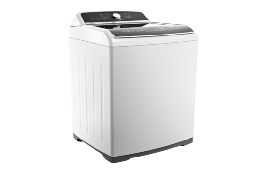 top-loading washing machine with a sleek, modern design and a large capacity, isolated on a white background