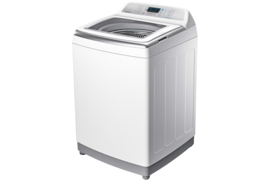 top-loading washing machine with a sleek, modern design and a large capacity, isolated on a white background