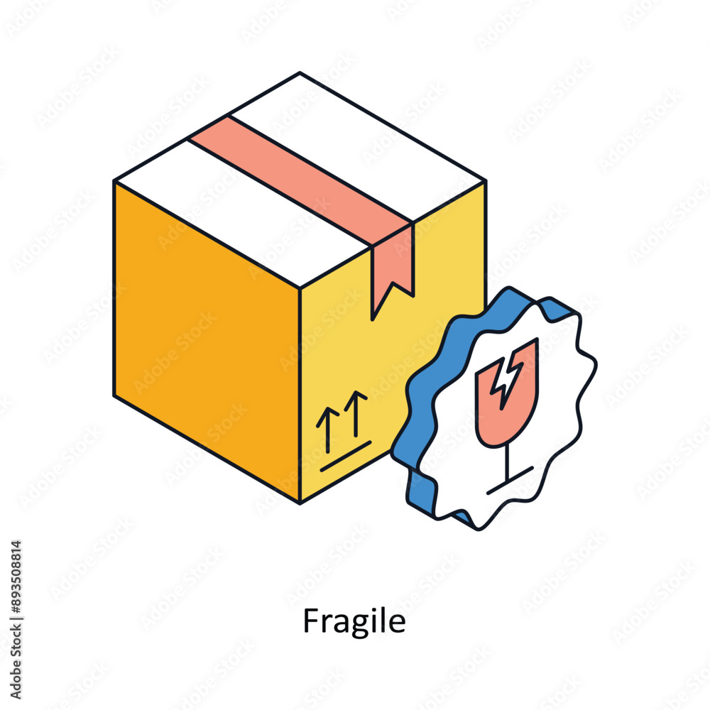 Poster fragile isometric style icon. symbol on white background eps 10 file