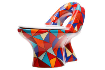 toilet with a unique design, like a geometric shape or a fun pattern, isolated on a white background