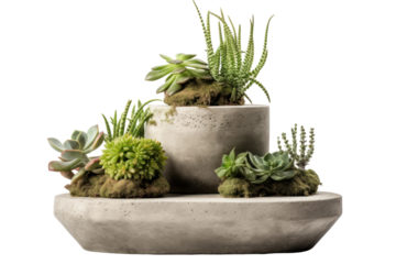 tiered concrete planter with multiple levels for displaying a variety of plants. Isolated on white background.
