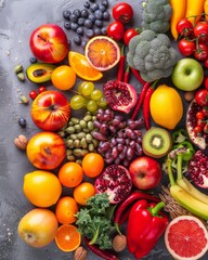 Healthy Food Photography Surplus Calorie Combinations with Fruits and Vegetables on Diverse Backgrounds