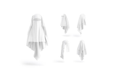 Blank white female niqab mockup, different views