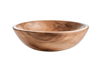 sturdy wooden serving bowl with a natural finish and a rustic charm. Isolated on white background