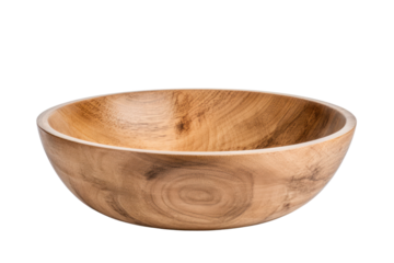 sturdy wooden serving bowl with a natural finish and a rustic charm. Isolated on white background