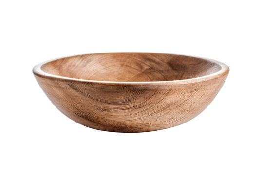 sturdy wooden serving bowl with a natural finish and a rustic charm. Isolated on white background