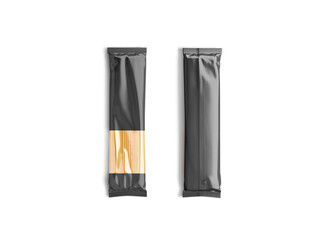 Blank black paper transparent pack with spaghetti pasta mockup, isolated