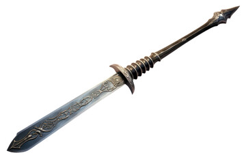 steel sword, its blade gleaming with a cold edge, representing strength and power, isolated on a white background.