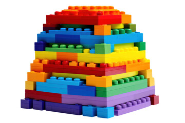 Fototapeta premium stack of colorful blocks arranged in a rainbow pattern, isolated on white background