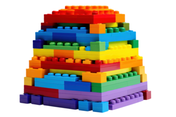 stack of colorful blocks arranged in a rainbow pattern, isolated on white background