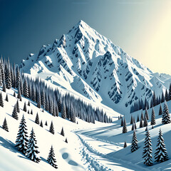 거대 산맥의 눈쌓인 설경 풍경 