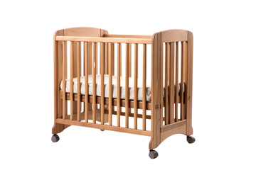 space-saving baby crib that folds up for easy storage, isolated on white background