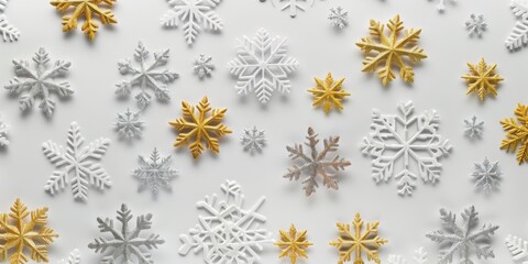 Create a truly elegant and festive atmosphere during Christmas celebrations and holiday decorations by incorporating a sophisticated winter theme with white and gold snowflake patterns