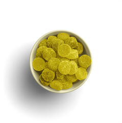 Bowl of Yellow Sugary Jelly Tots