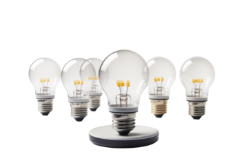 smart light bulb kit, including multiple bulbs and a bridge or hub, allowing for seamless control and customization, isolated on a white background.