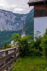 View of the Evangelical Parish Church in Hallstatt, Austria.