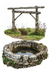 An isolated white background shows an old, rusted metal spring