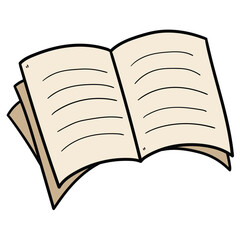 Hand drawn cartoon open notebook on white background.