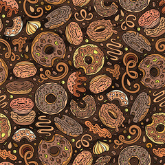 Cartoon cute doodles Donuts seamless pattern