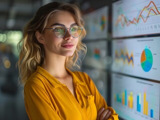 Focused and Confident Woman Giving Successful Business Pitch Presentation to Investors