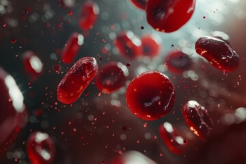 Fototapeta premium Red blood cells in vein. Blood cells flowing through a capillary bloodstream. Medicine and biology