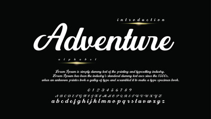 Adventure elegant alphabet letters and numbers. Vintage wedding typography classic serif font decorative vintage concept. Creative vector illustration