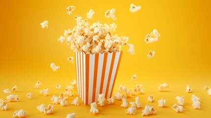 a box of popcorn with flying popcorn