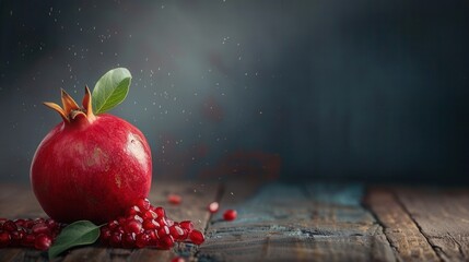 Fresh pomegranate fruit seed on wooden table